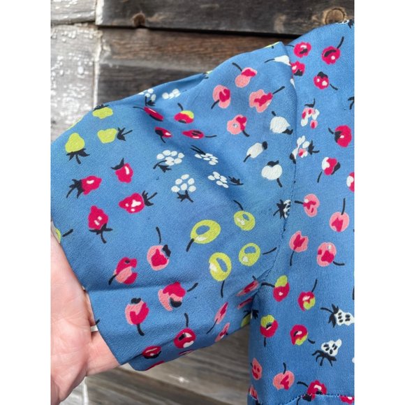 Vintage 1930s Novelty Print Cherries Fruit Blue Dress - Picture 11 of 12